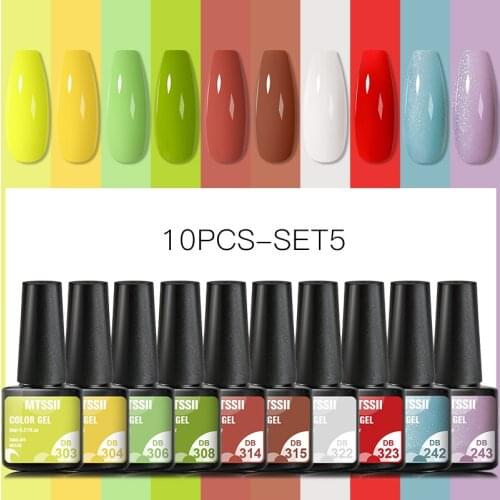 Mtssii 2/10PCS Glitter Gel Nail Polish Set Nail Art Neon Colorful Varnish Semi Permanent UV Led Gel Soak Off Base Top Color Gel