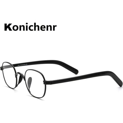 Konichenr Pure Titanium Rim Acetate Temple Small Glasses Frame Men Prescription Eyeglasses Women Vintage Myopia Optical Eyewear