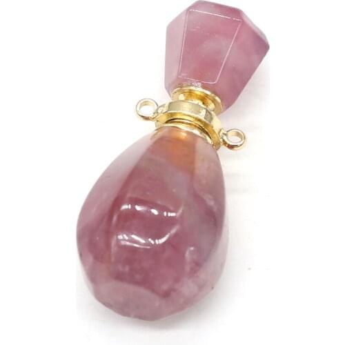 Natural Stone Perfume Bottle Pendant Fashion Madagascar Pink Crystal Pendant for Jewelry Making Charms DIY Necklace Accessories