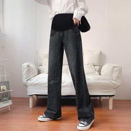 Spring New Wide Leg Loose Denim Maternity Full Long Jeans Elastic Waist belly Straight Pants For Pregnant Women Pregnancy