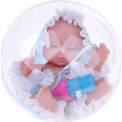 Plastic Ball Sleeping Lifelike Baby Realistic Doll with Nursing Bottle -Blue