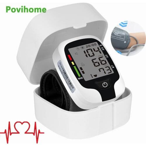 Povihome Portable Automatic Digital LCD Display Wrist Blood Pressure Monitor Device Heart Beat Rate Meter Measure Tonometer