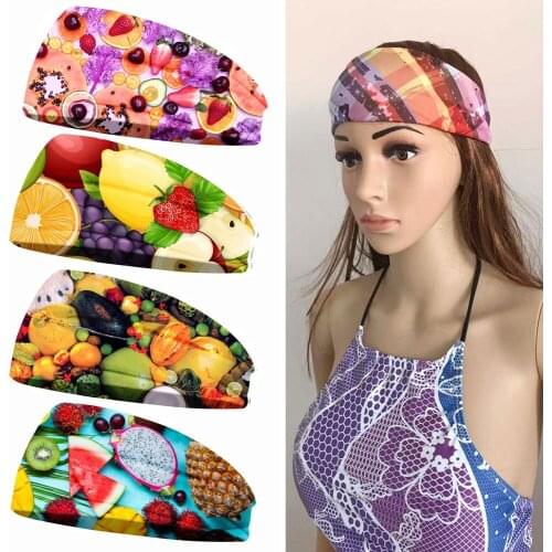 Cute Vegan Fruit Headband Women Sweatbands Elastic Turban Girls Hair Band Ladies Stretch Headwear Hair Accessories