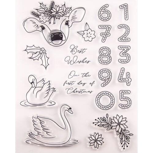 Deer Head Swan Numbers CLEAR STAMPS Scrapbook Christmas Card Paper Craft Silicon Rubber Roller Transparent Stamps