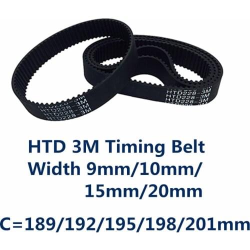 2pcs HTD 3M Timing Belt C=189/192/195/198/201mm Black Rubber Width 9mm 10mm 15mm 20mm Closed Loop Timing Belt Synchronous Belt