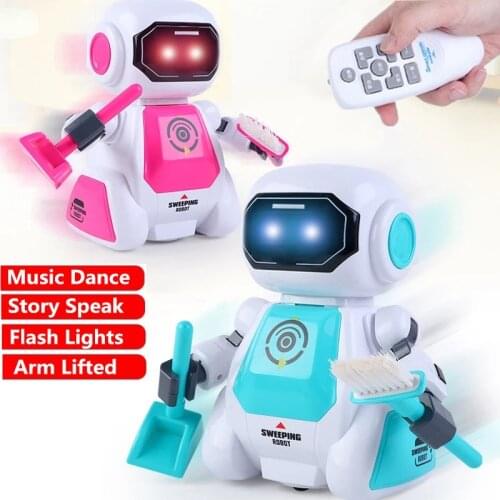 2.4G Remote Control Sweeping Robot With Walking Music Dancing Eey Flash Light RC Robot Kid Educational Pet Speak Story Gift Toys