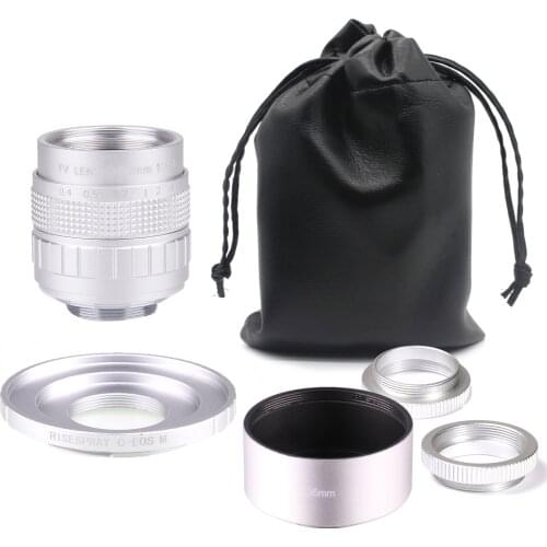 Silver Fujian 35mm f/1.7 APS-C CCTV Lens+adapter ring+2 Macro Ring+lens hood for for Canon EF-M EOSM Mirroless Camera M1/M3/M5