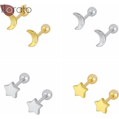 Simple Women Girls Mini CZ Stud Earring 925 Sterling Silver Ear Needle Star/Moon Stud Earrings Cute Small Earrings Birthday Gift