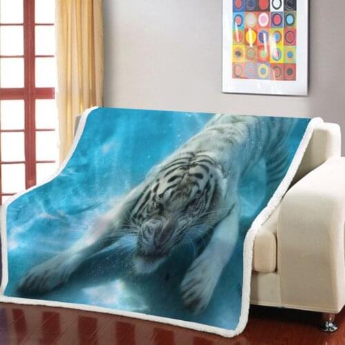 Tiger Lion 3D Printing Animals Plush Fleece Blanket Adult Fashion Quilts Home Office Washable Bedding Kids Girls Sherpa Blanket