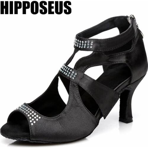 Hipposeus Girls Latin Dance Shoes for Women Ladies Ballroom Modern Tango Jazz Dancing Shoes Black High Heels Shoe Salsa Sandrals
