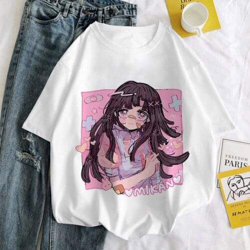 Pink Anime Kawaii Graphic Print T-shirt Women Harajuku Aesthetic White Top Tshirt Tee 2021 New Summer Fashion Y2k Female T Shirt