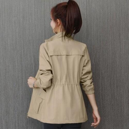Spring And Autumn Womens Short 2021 Double Jacket High Collar Jacket Large Size 3xl Fashion Fashion Pure Color Slim Trench Coat