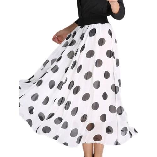 Low Price Fashion Womens Dot Print Floor-length Chiffon Long Maxi Skirt Dress Hot