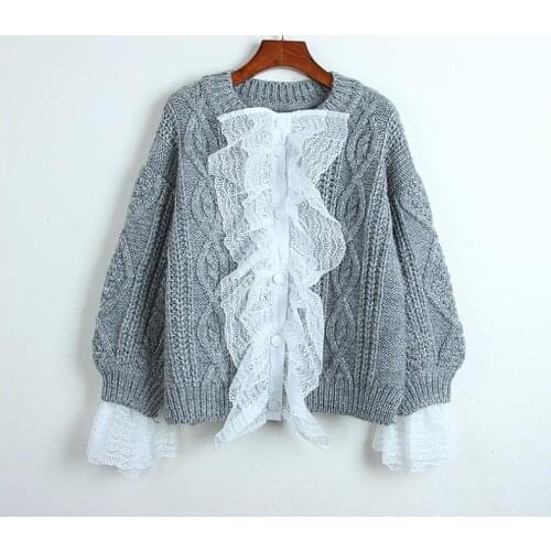 1030 2020 Autumn Free Shipping V Neck Long Sleeve Cardigan Gray Kint Womens Clothes