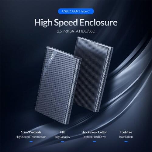 2.5 inch SATA to USB 3.1 Gen 1 Type C 5Gbps External HDD SSD Enclosure for 7mm 9.5mm 2.5 inch HDD SSD Smart Sleep