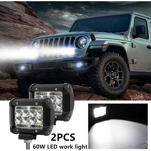 2PCS 60W 4" 4-Row Work Light LED Light Bars Spot Flood Beam for Work Driving Light Offroad Boat Car Tractor Truck ATV SUV 12 24V