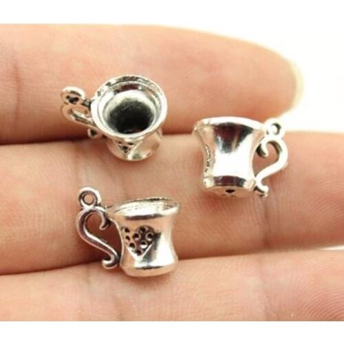 25pcs/lot--10x15mm, Antique silver plated 3D tea cup charms,DIY supplies, Jewelry accessories