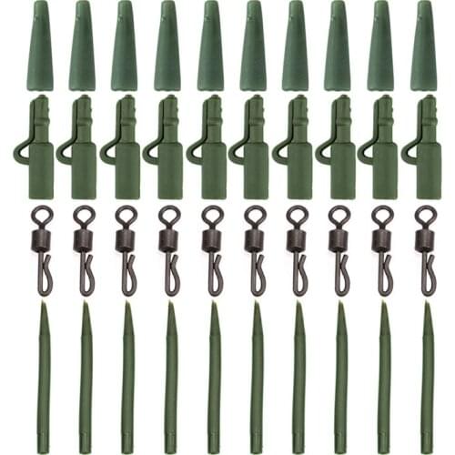 40pcs Fishing Carp Tackle Lead Clips Fishing Tool Long Body Q-Shaped Quick Change Swivels Anti Knot Sleeve Pesca Carp Set