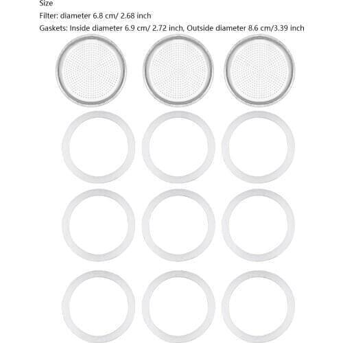 9 and 12 Cup Coffee Machine Replacement Funnel Kit Compatible with Moka Express 9 Gaskets Seals with 3 Stainless Steel Filter
