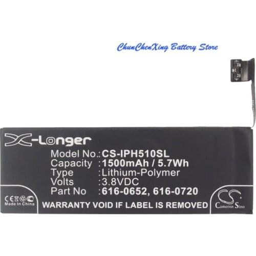 Cameron Sino 1500mAh Battery 616-0652,616-0720 for Apple A1234,A1457,A1516,A1518,A1528,A1529,A1530,A1533,iPhone 5s