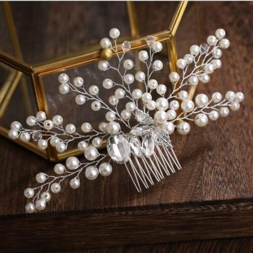 Ali Pearl Rhinestones Wedding Hair Comb For Women Crystal Hair Jewelry Handmade Bride womans Headdress Hair Accessories
