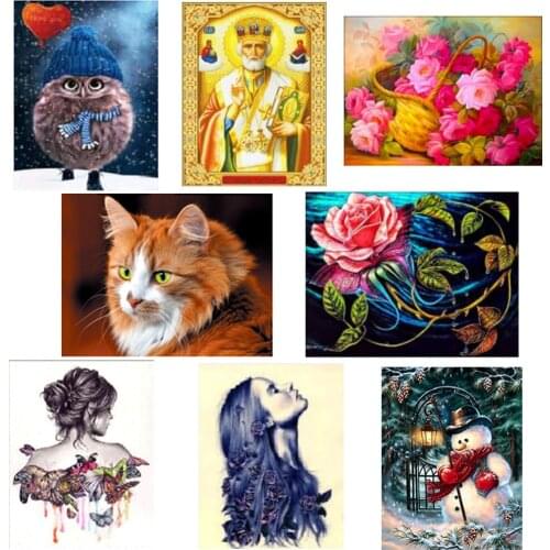 DIY 5D Diamond Painting Cartoon Animal Landscape Character Flower Round Diamond Mosaic Home Decoration Handmade New Year Gift