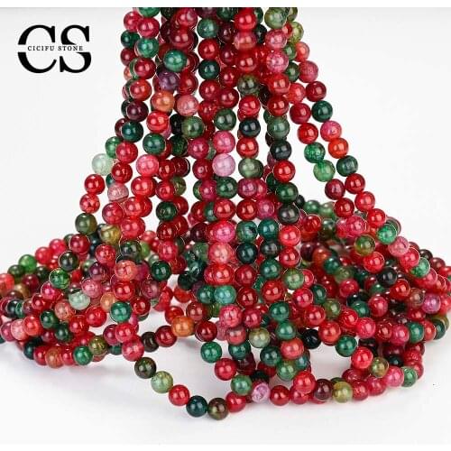 Natural Stone Beads Red Green Cracket Agates Beads Round Loose Beads for Jewelry Making DIY Bracelet Accessories 4/6/8/10/12 MM