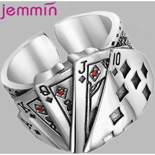 European Fashion 925 Sterling Silver Playing Cards Open Rings for Women Men Funny Cool Statement Fashion Jewelry Anillos
