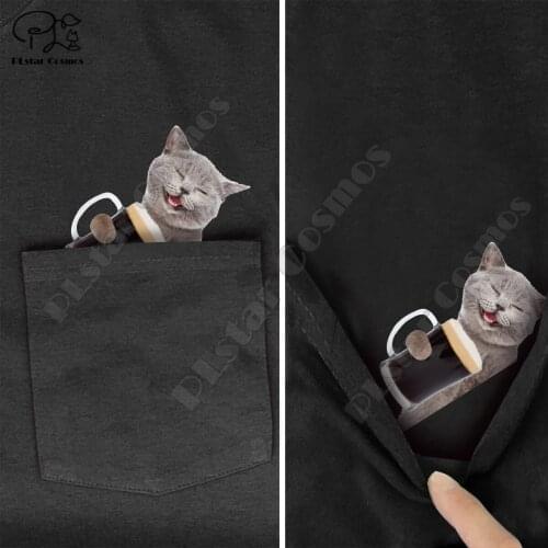 PLstar Cosmos T Shirt summer pocket cat printed t-shirt men women shirts tops funny cotton black tees style-18