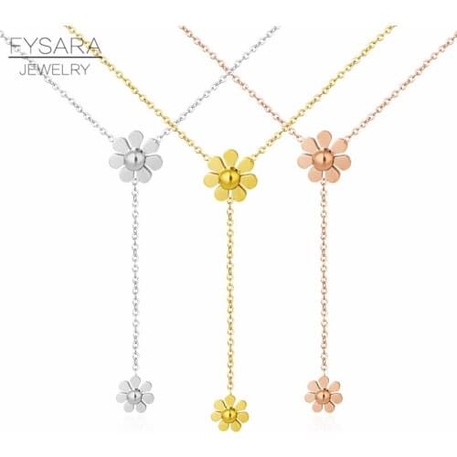 FYSARA Luxury Flower Daisy Necklace & Pendant For Women Party Cute Rose Gold Necklaces Stinless Steel Jewelry