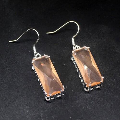 Gemstonefactory Big Promotion Single Unique 925 Silver Rectangle Honey Topa Dangle Drop Earrings Jewelry for Women Mom 20213725