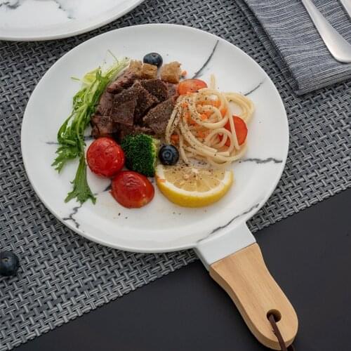 Ceramic Steak Plate Round Wooden Platos посуда Kitchen Tableware Plate For Food Assiette Flat Dessert Plates Home Decoration