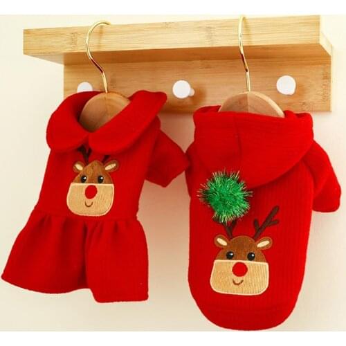 Dog Costume Cartoon Deer Pattern Cosplay Warm Pet Dogs Couple Hooded Sweatshirt Dress Puppy Hooded Sweater Dress for Christmas