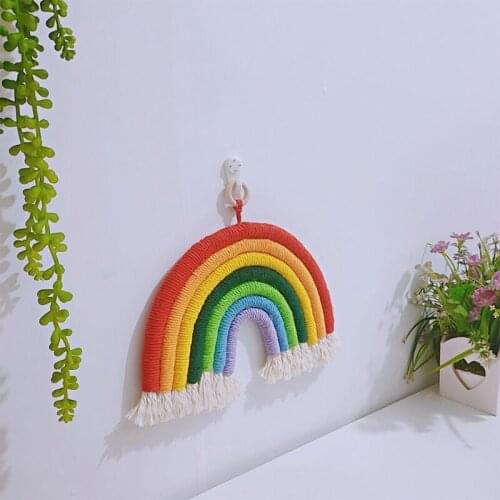 Macrame Rainbow Wall Hanging for Bedroom Nursery Baby Kids Rooms Playroom Colorful Tapestry Rope Woven Tassel Art Handmade M17D