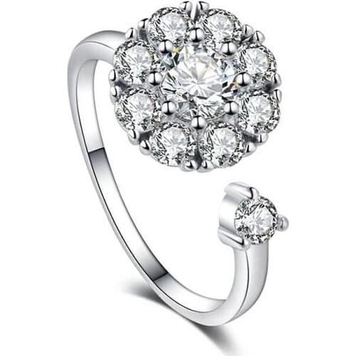 Ruifan Trendy Dazzling Cubic Zirconia Rotate Open Ring Wedding Engagement Rings for Women Korean Accessories Jewelry Gift YRI052