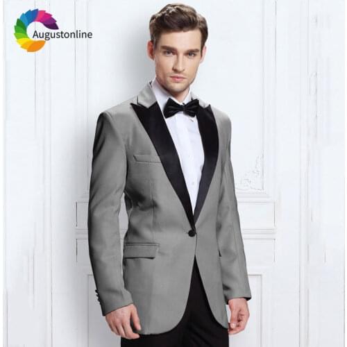 Grey Men Suits Wedding Prom Wear Best Man Blazer Masculino Custom Made Slim Fit Groom Tuxedo Jacket Pants 2Piece