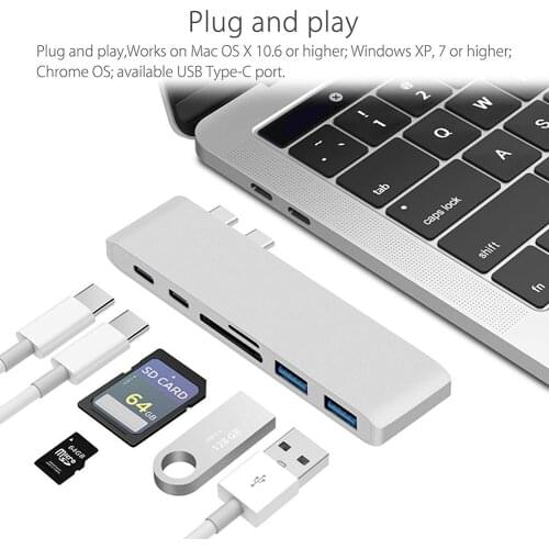 Find Similar USB C Hub Type-C Multi-port Adapter With 4K HDMI for MacBook Pro 2018 2017 2016 SD Micro Card Reader