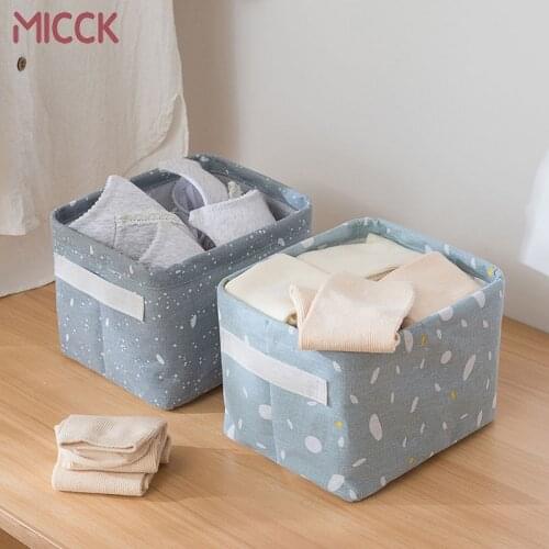 MICCK New Foldable Desktop Storage Basket Sundries Underwear Storage Box with Handle Linen Desk Container Makeup Organizer Case
