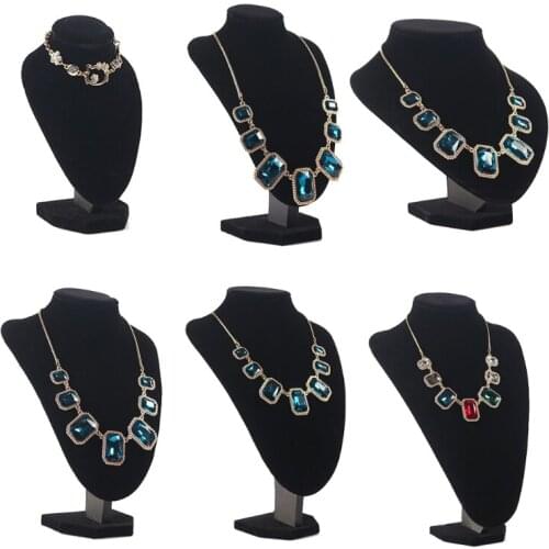 Black Flannel Necklace Pendant Chain Jewelry Bust Display Mannequin Holder Stand