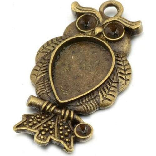 New Fashion 20pcs 10x16mm Inner Size Antique Silver Owl Style Cabochon Base Setting Charms Pendant