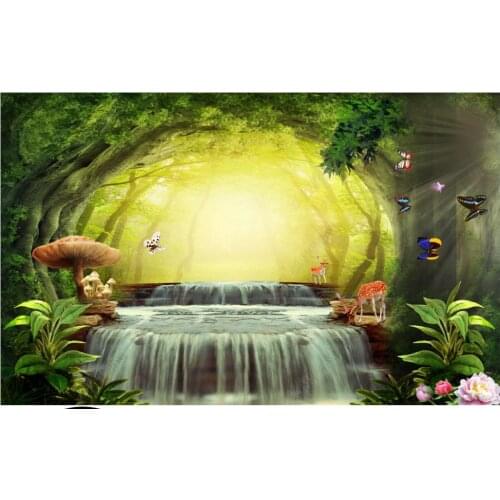 Custom photo wallpaper for walls 3d mural Modern Beautiful fantasy forest tree cartoon waterfall background wall paper decor