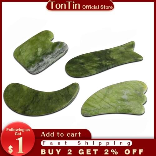 Natural Glaze Jade Green stone Massage Tool Guasha Scraping Beauty Board square fish triangle moon shape 4pieces/set