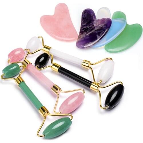 Drop Shipping Face Roller Gouache Scraper Set Facial Massager Beauty Care Face Lifting Anti Wrinkle Skin Care Gua Sha Tools