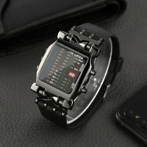 Luxury Stainless Steel Men Digital Watch Square Style Cool Colorful LED Digital Watch Waterproof Binary Sport Wrist Watch NEW