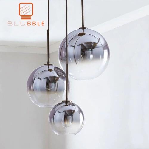 BLUBBLE Modern Pendant Light Silver Gold Gradient Glass Ball Hanging Lamp Hanglamp Kitchen Fixture Dining Living Room Light