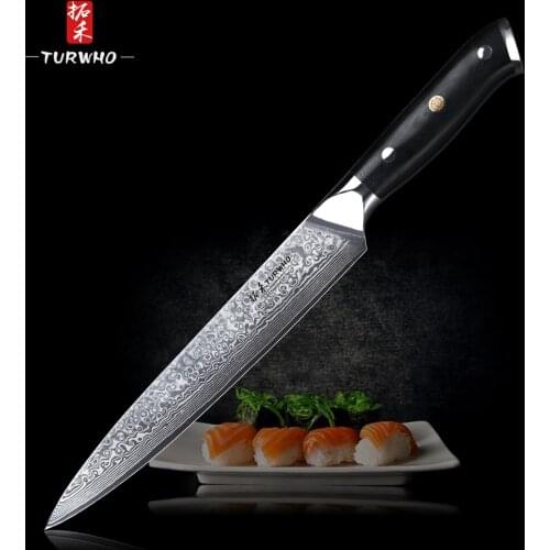 TURWHO 8'' Slicing Knife Damascus Kitchen Knives 67 layers VG10 Steel Knife Meat Fish Salmon Sushi G10 Handle