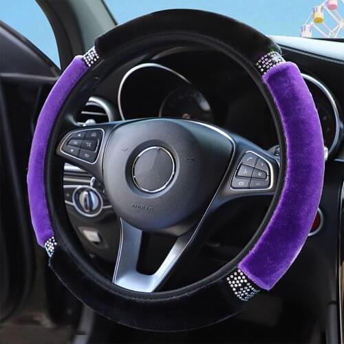 Universal Car Steering Wheel Cover Skidproof Warm Fleece Bling Rhinestones Wheel Cover Anti-Slip Car-styling Car Accessories