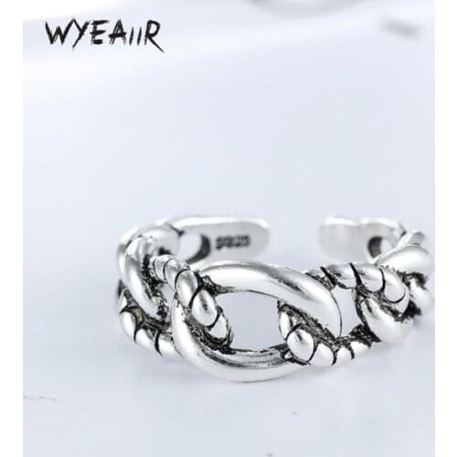 WYEAIIR Knotted Rope Buckle Mini Retro Creative Literary Simple 925 Sterling Silver Female Resizable Opening Rings