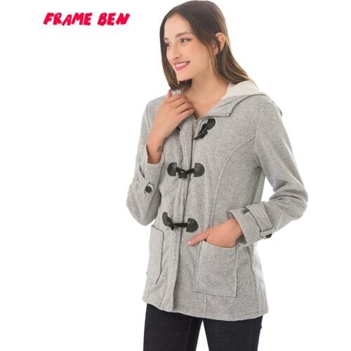 FRAME BEN Women Jacket Winter Hooded Coats 2019 Overwear Casual Warm Horn Button Plus Size Basic Jackets