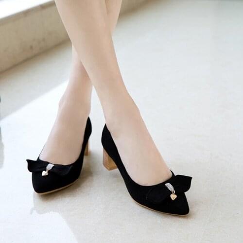Big Size ladies high heels women shoes woman pumps Baitao pointed shallow thick-heeled single shoes